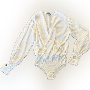 Zara | Elegant White Women's wrap style bodysuit